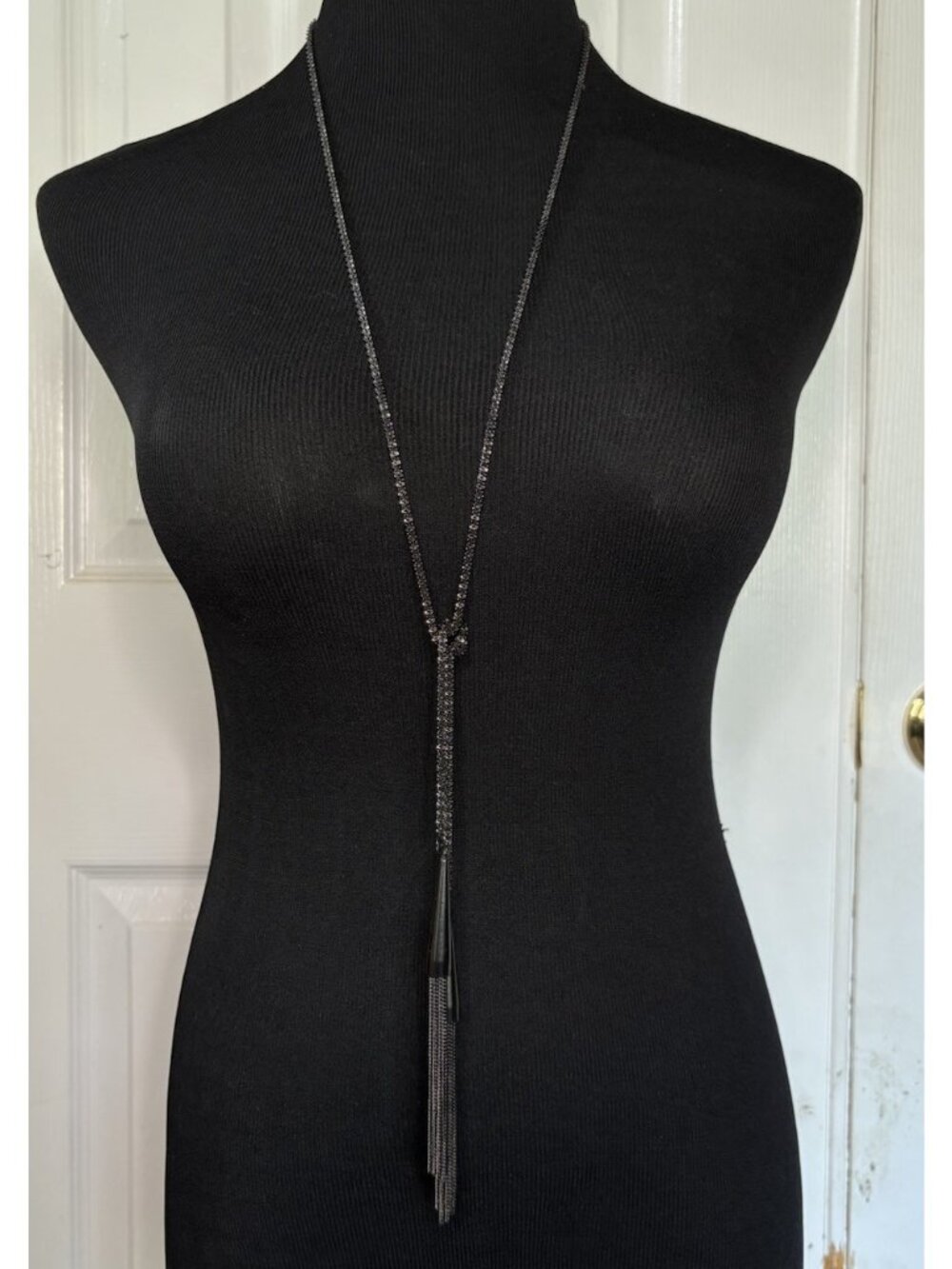 Kendra Scott Phara Lariat Necklace Chain Double Wrap Gunmetal Gray Tassels